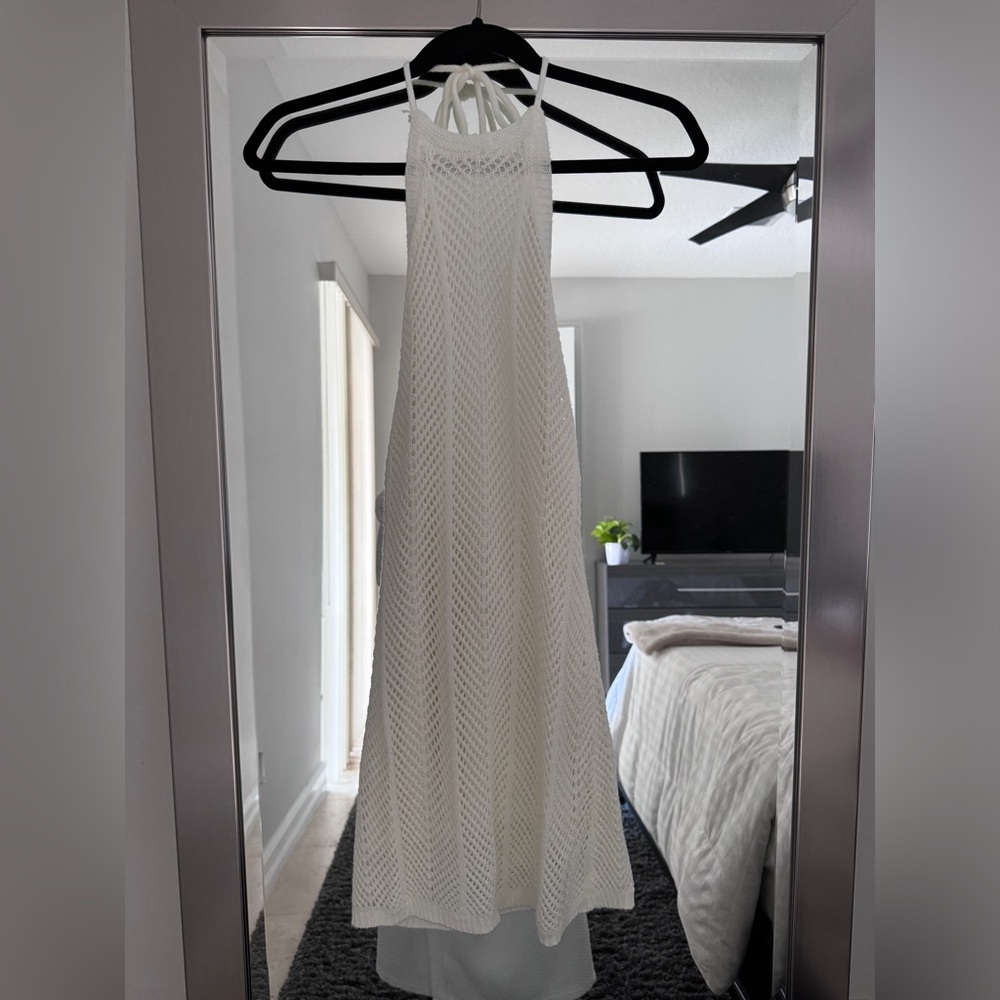 Fashion Nova Cream Knit Halter Backless Mini Dress